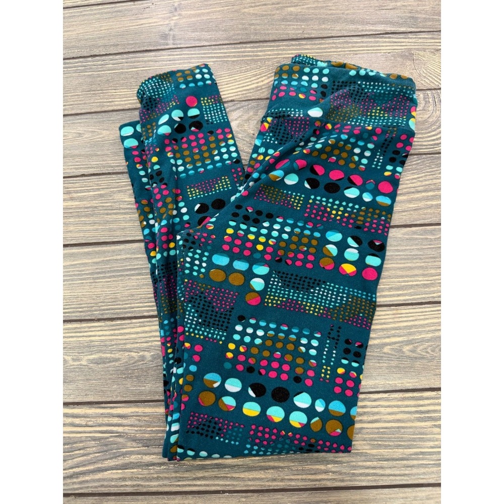Lularoe Geometric Dot Print Leggings Teal Blue Pink Yellow OS